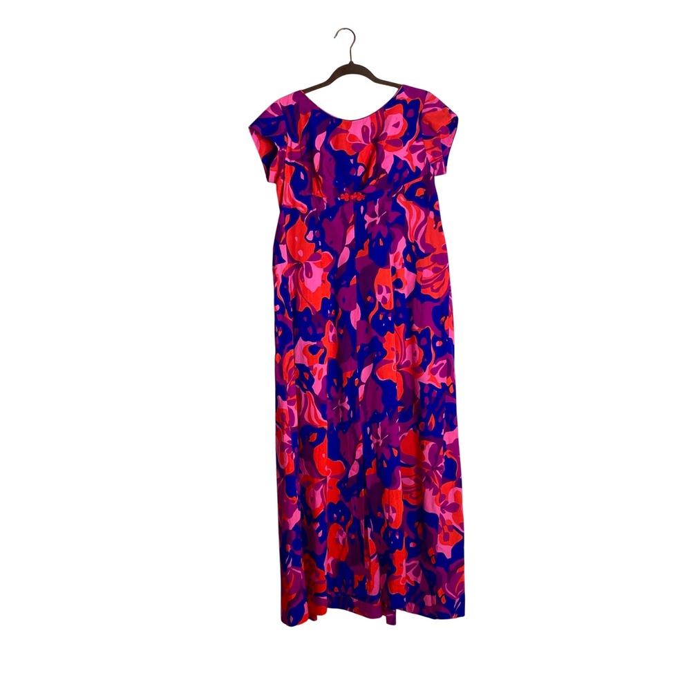 VTG 60s Hawaiian Muumuu Dress Casual Aire Oahu Floral Psychedelic Mod Maxi M